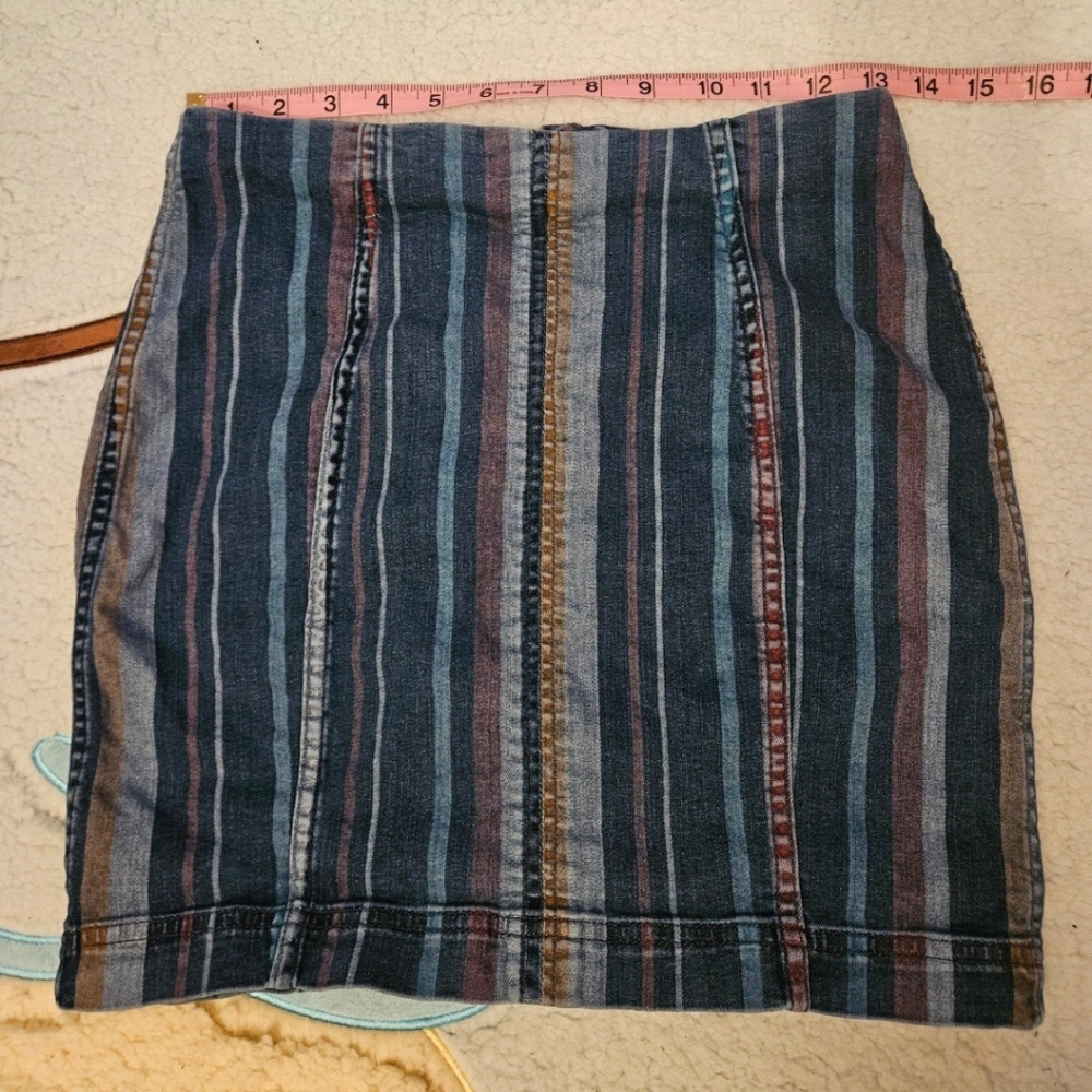 Free People Denim Striped Mini Skirt | Women's | Size: 6
